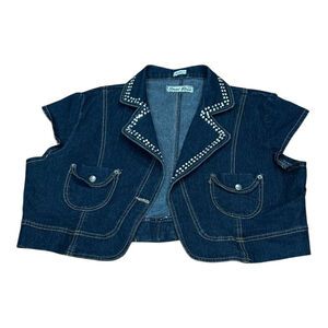Street Blues Vest Womens Medium Blue Denim Cropped Rhinestone Studded Western